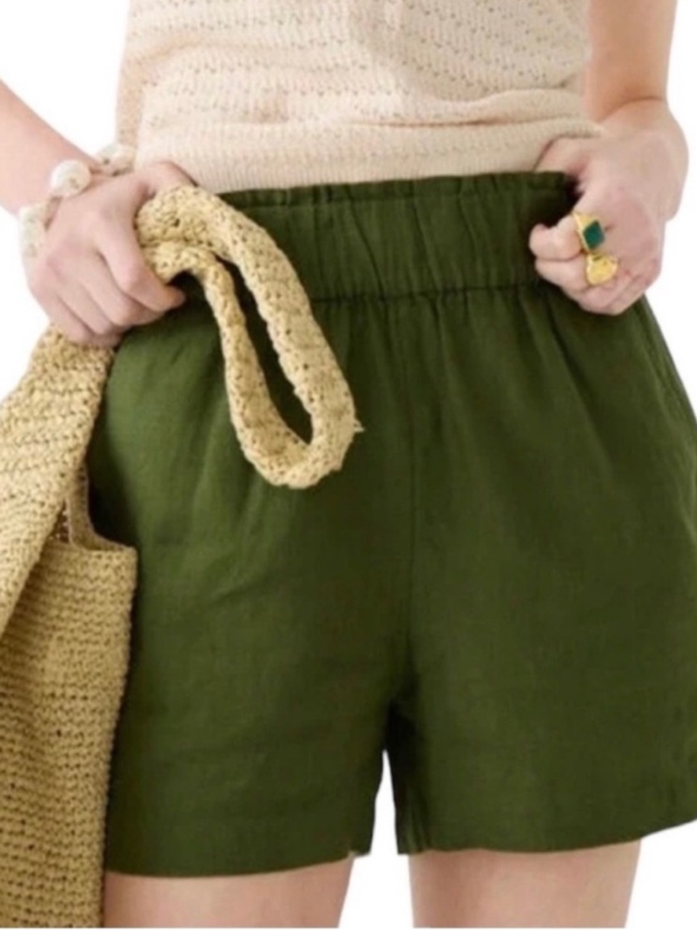 J Crew 100% Linen Shorts in Olive Green Size Medium